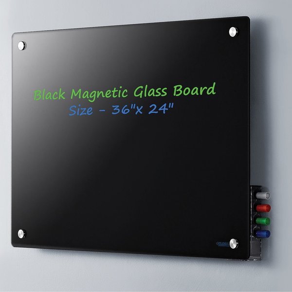 Global Industrial 36'W x 24H Magnetic Glass Whiteboard, Black 695649